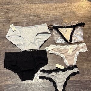 Set of Lace Trimmed Panties in Black and Gray